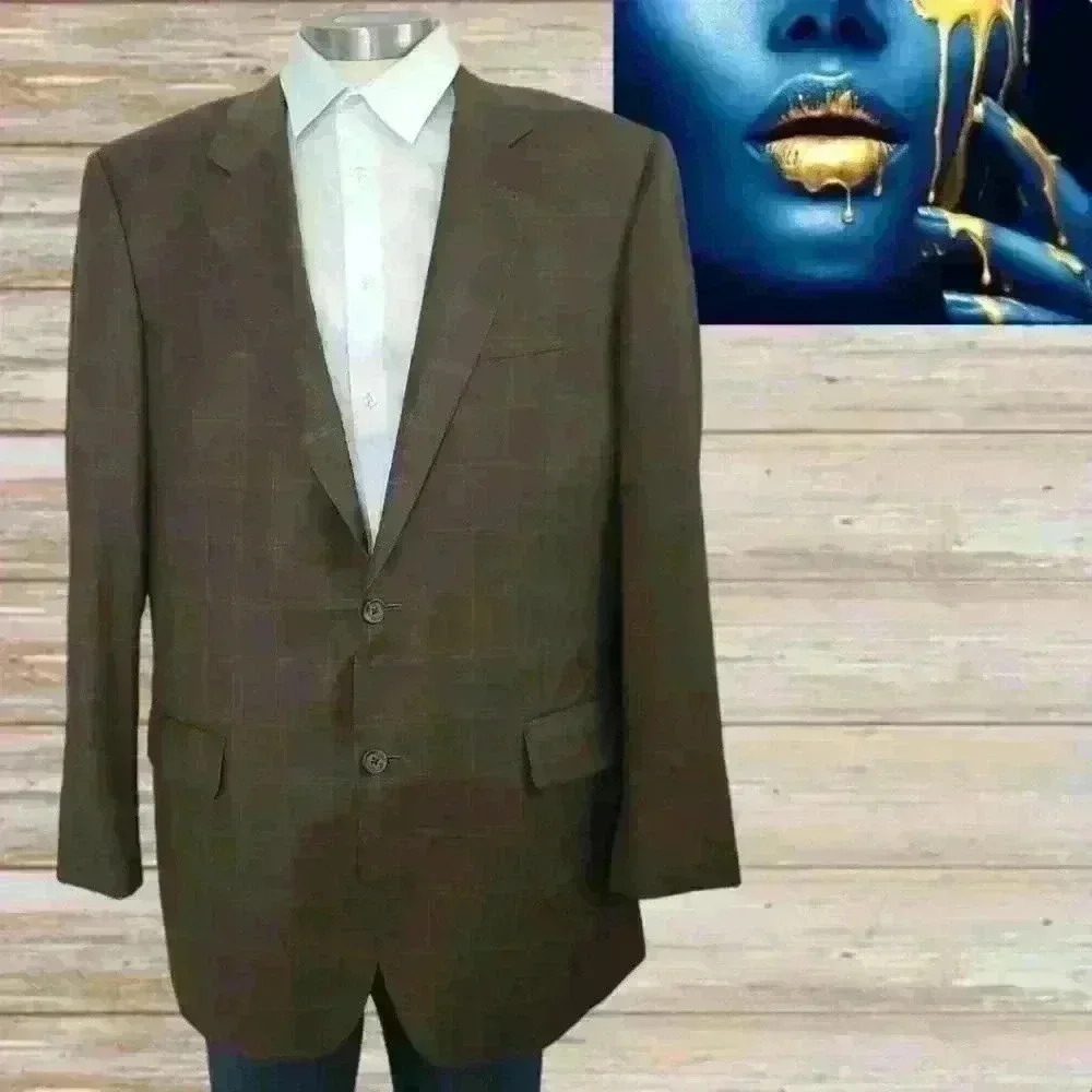 Jos A Bank Blazer Men Brown Plaid Wool Signature Collection Suit Jacket Coat 44L